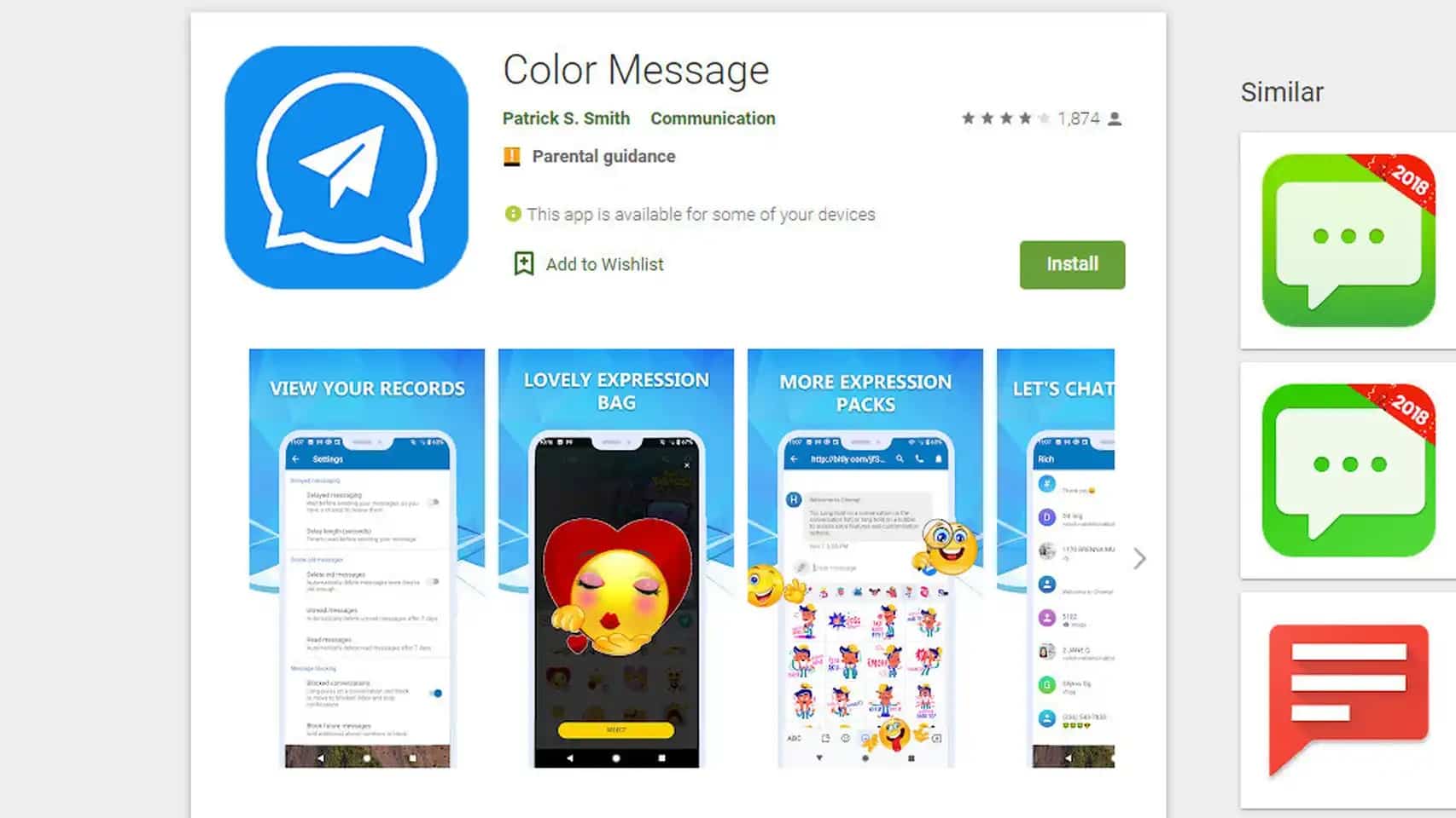 Aviso de malware en la app Color Message de Android